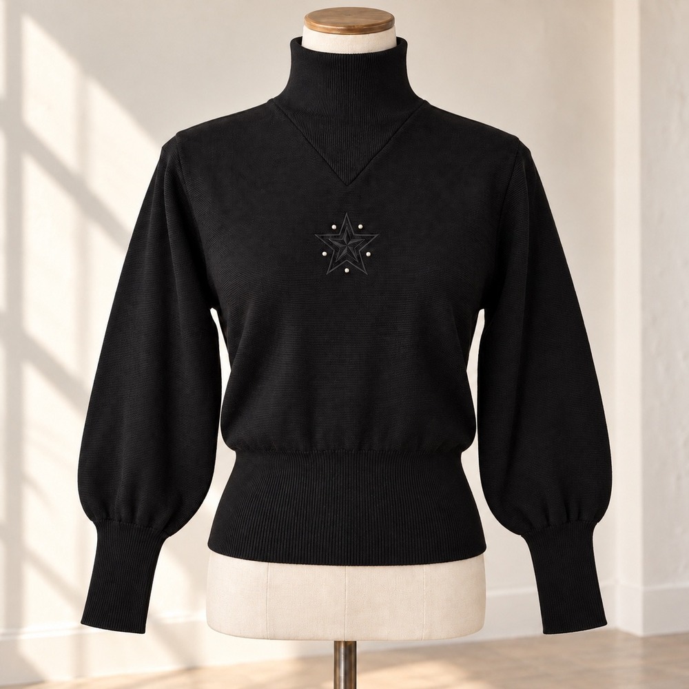 Vintage 80s Tyrolia Skiwear Wool Blend Black Turtleneck M Retro Apres Ski Lodge